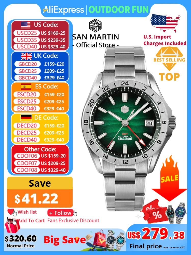 

San Martin 39mm Purple Desert Texture Dial Luxury Men Dress Watch NH34 GMT Automatic Mechanical Waterproof 100m Luminous SN0129