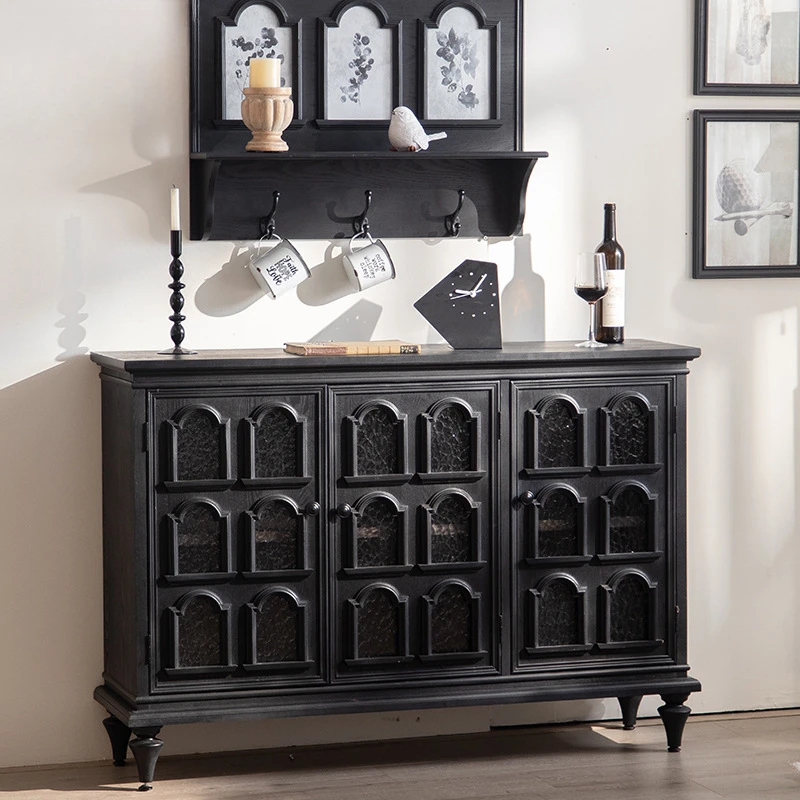 

European court style black entrance entrance cabinet retro restaurant decorative cabinet