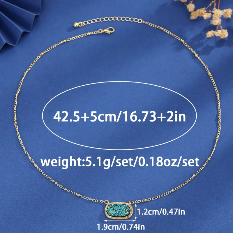 White Green Resin Oval Imitation Crystal Cluster Hexagon Pendant Choker Statement Necklaces for Women Jewelry Gift