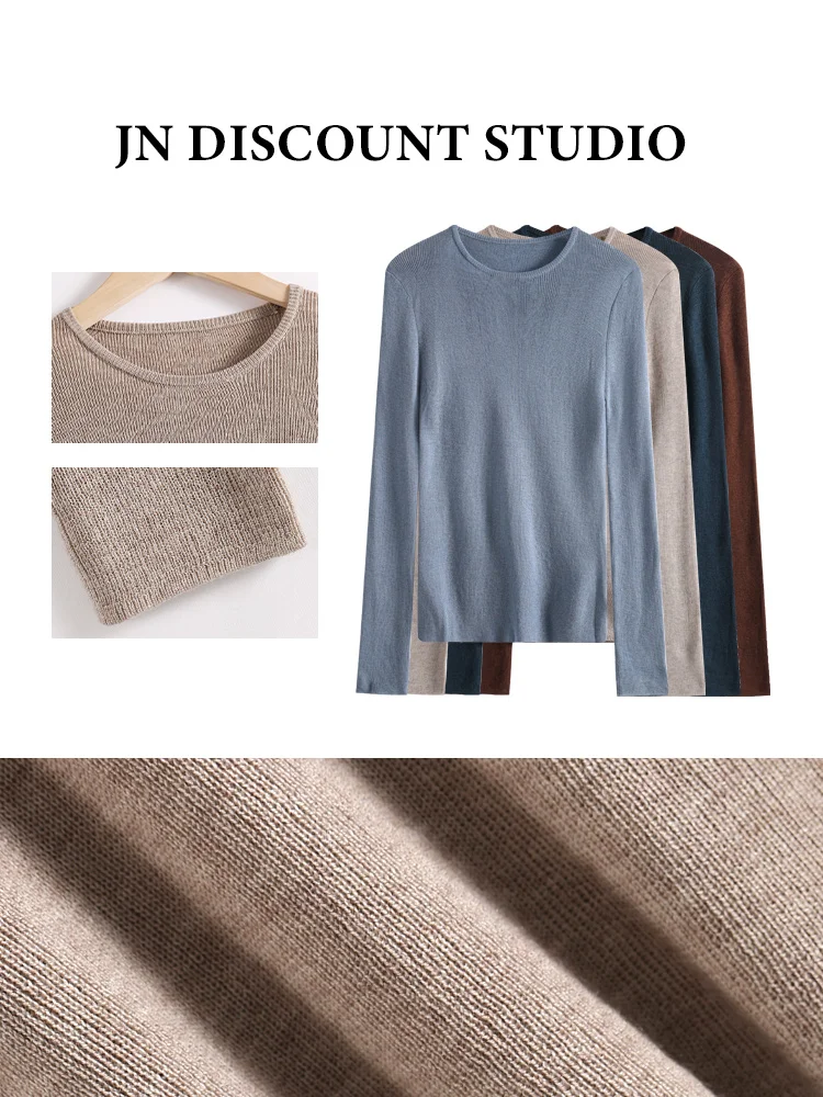 

Slim Fit round Ne Knitted Base irt Women's Autumn Winter Pure Color Sweater Top Sweet Sle Regular Sve Long Length