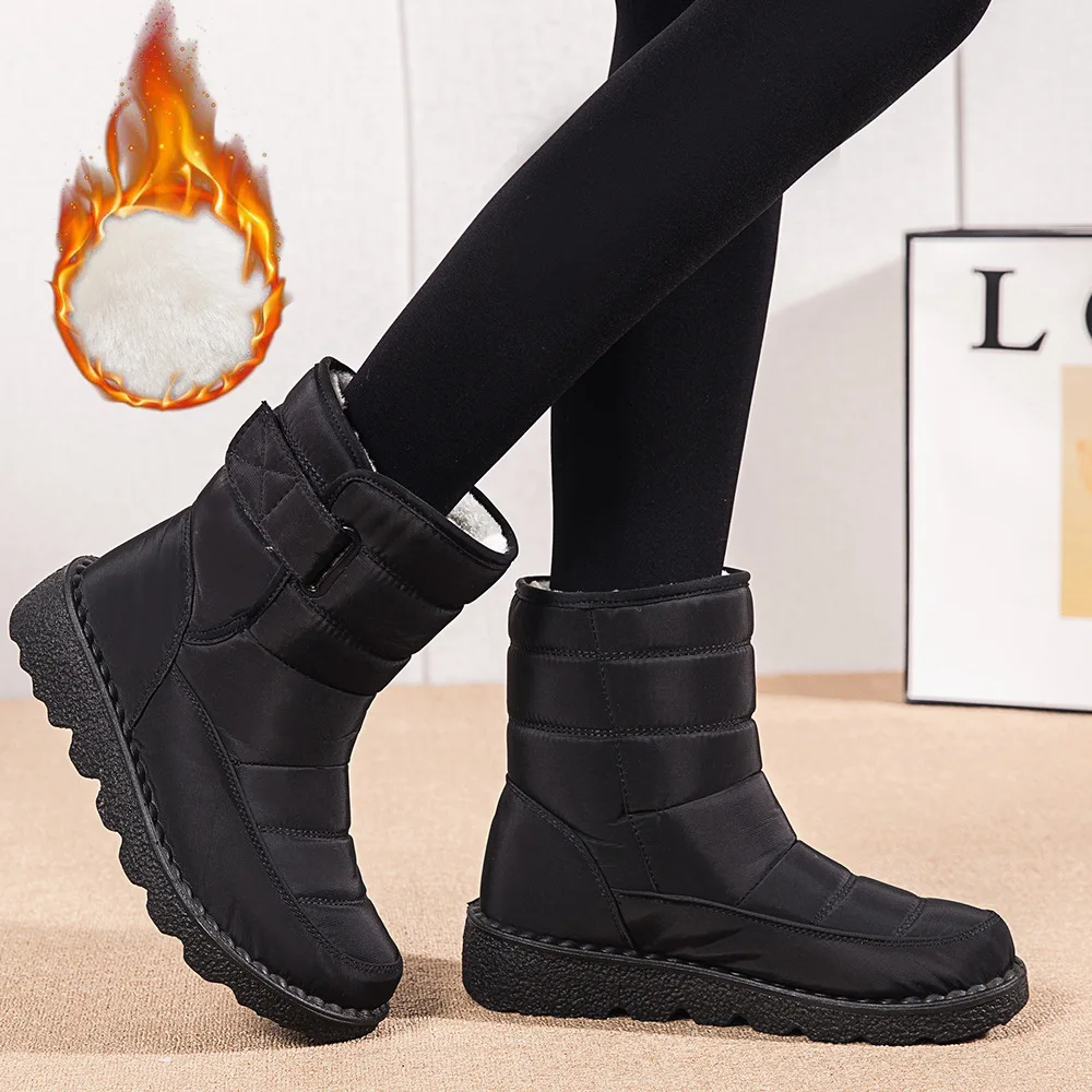 Snow Boots Woman Soft Shoes Woman Platform Women Shoes 2025 Trend Mid Women's High Boots Flat Botas Mujer Winter Boots Women