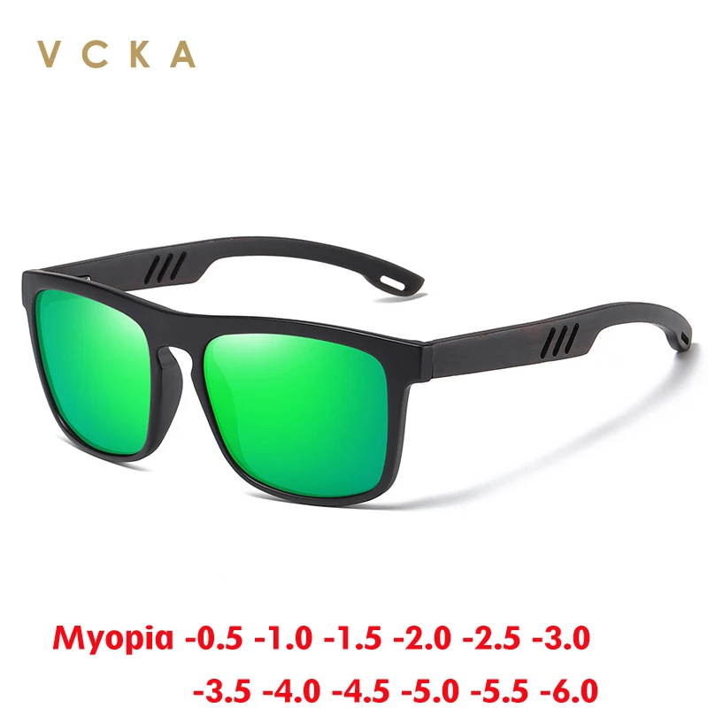 

VCKA Bamboo Wood Men Myopia Sunglasses Square Women Polarization Prescription Optics Glasses UV400 Optics Eyewear -0.50 to -10