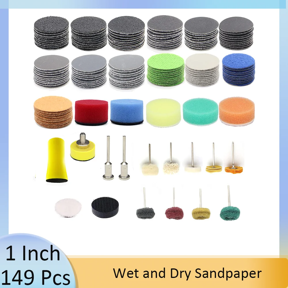 

1 Inch Wet Dry Sandpaper 60# to 10000# Sandpaper with 1/8" Shank Backing Pad Hand Sanding Block for Drill Grinder Rotary Tools