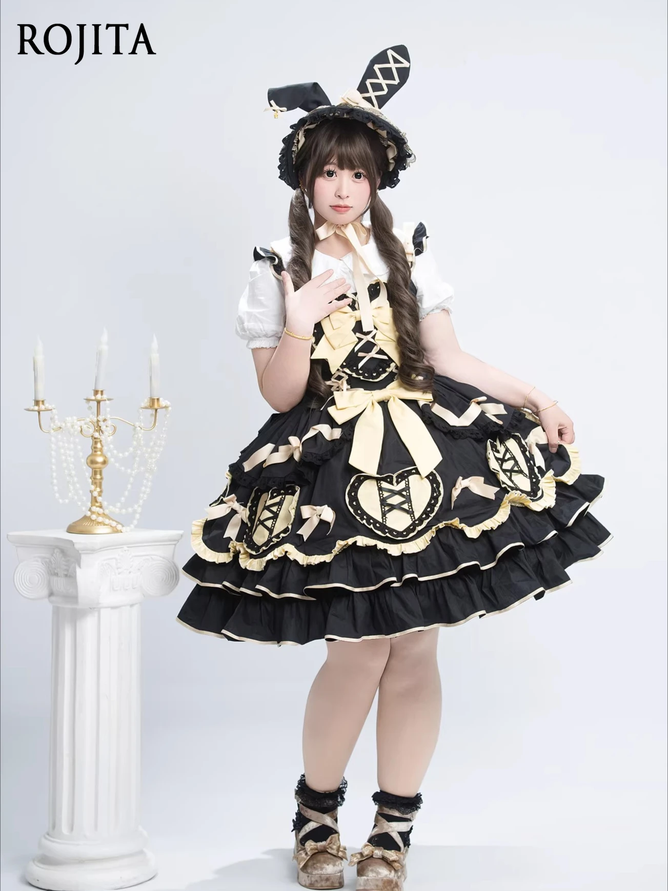 

Heart Shape Lace Trim Oversized Bow JSK Dress Gothic Lolita Princess Dress Sweet Style Ruffle Tiered Dress for Women