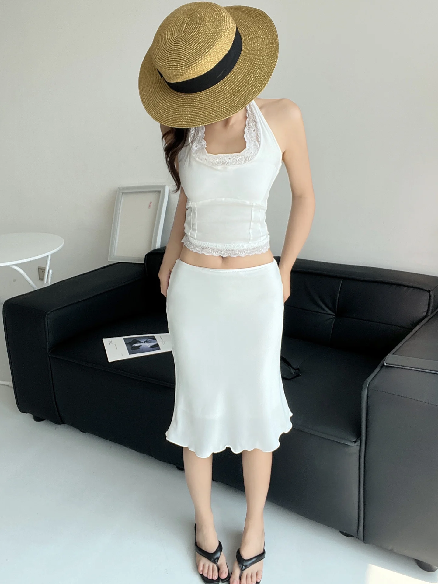 

Романтичная французская юбка Vaion в стиле ретро Pure Desire Blogger с кружевной отделкой, низкой талией, миди, фасона «рыбий хвост», А-силуэт