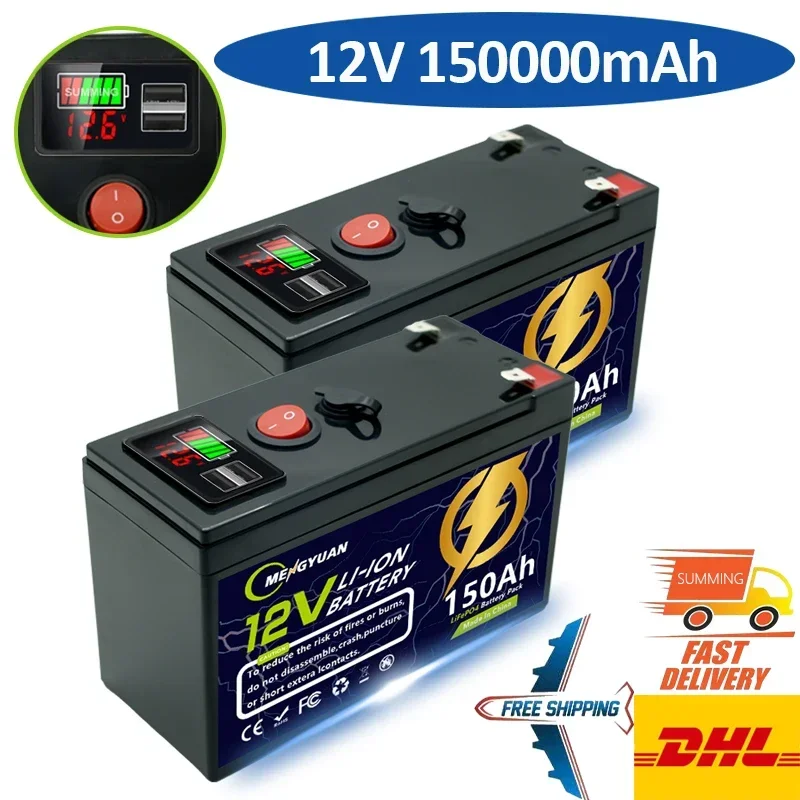 

12V 150Ah Lithium Rechargeable LiFeP04 Battery Deep Cycle for Solar Power,UPS,Scooters,Power Wheels,Fish Finder,Built-in BMS️