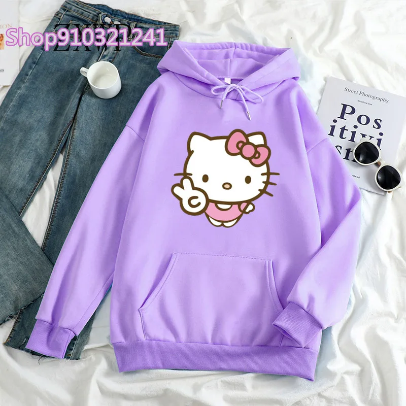 Fashion Women Hoodie Cat Hoodies Spring Autumn Purple Hoodie Sweatshirt Halloween Tops Clothing Oversized Pullover