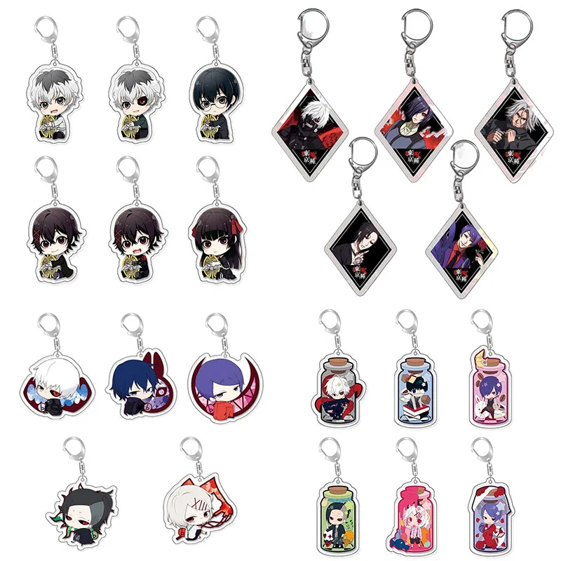 20pcs/lot Women Men Arcylic Keychain Cartoon Figures Kaneki Ken Key Chain Pendant Cartoon Pendant Chaveio For Kids Birthday Gift