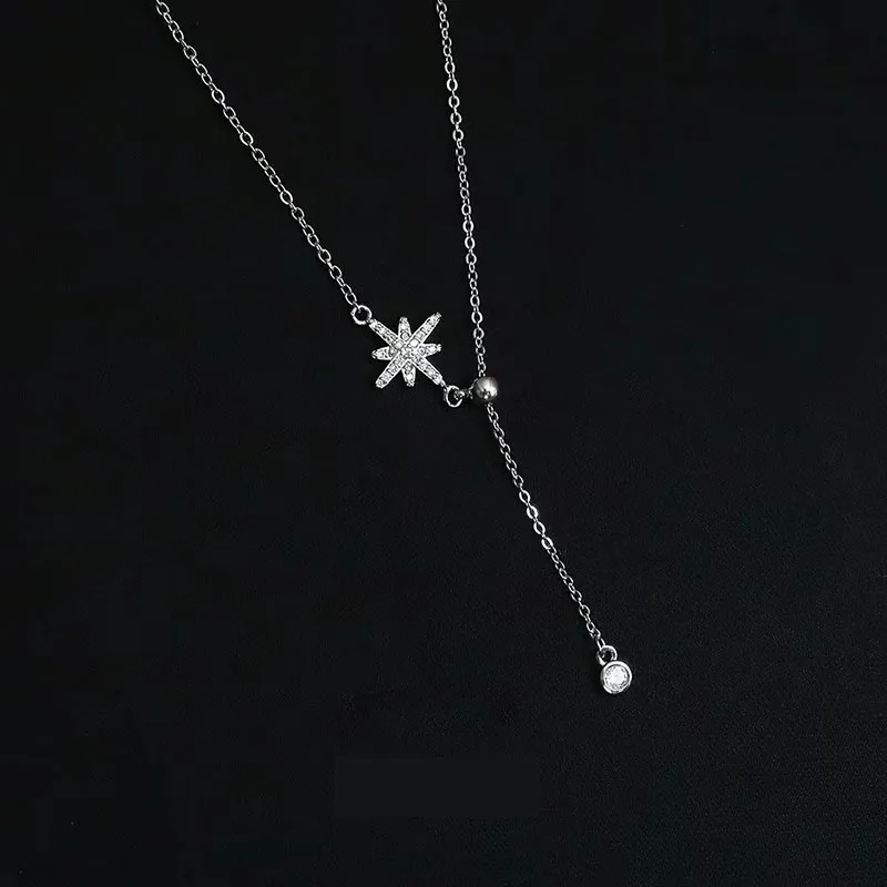 925 Sterling Silver Charm Star Necklace Shiny And Delicate Collarbone Chain Choker Birthday Party Gift For Women Fashion Jewelry