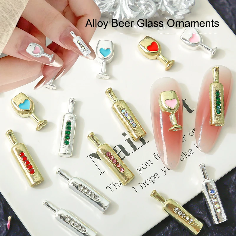 5Pcs Mixed Nail Art Alloy Creative Little Wine Bottle Series Charms Rhinestones DIY Craft For Nail 3D Decorations Jewelry