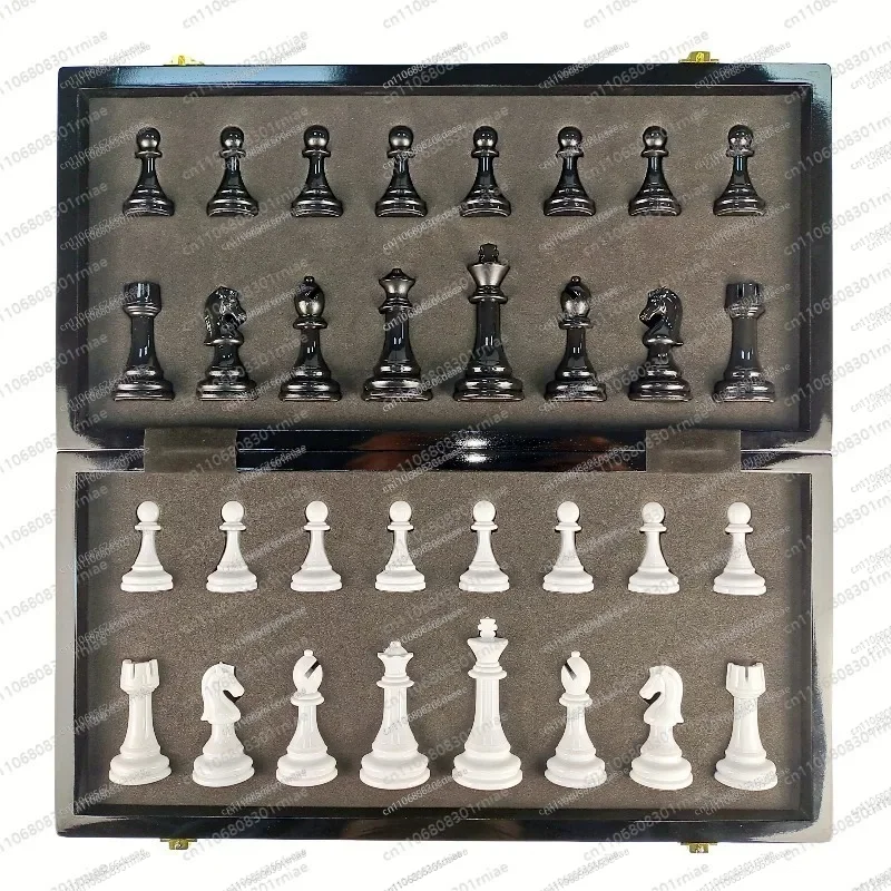 High-End Solid Wood Marble Pattern Chess Set Educational Family Board Game with Storage Box for Kids-YBJ