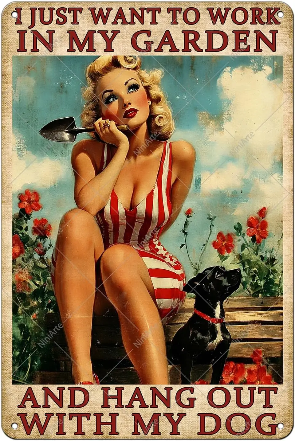Vintage Garden Metal Sign I Just Want to Work in the Garden of My Life Hang Out with My Dog Wall Decor for Home Backyard Patio