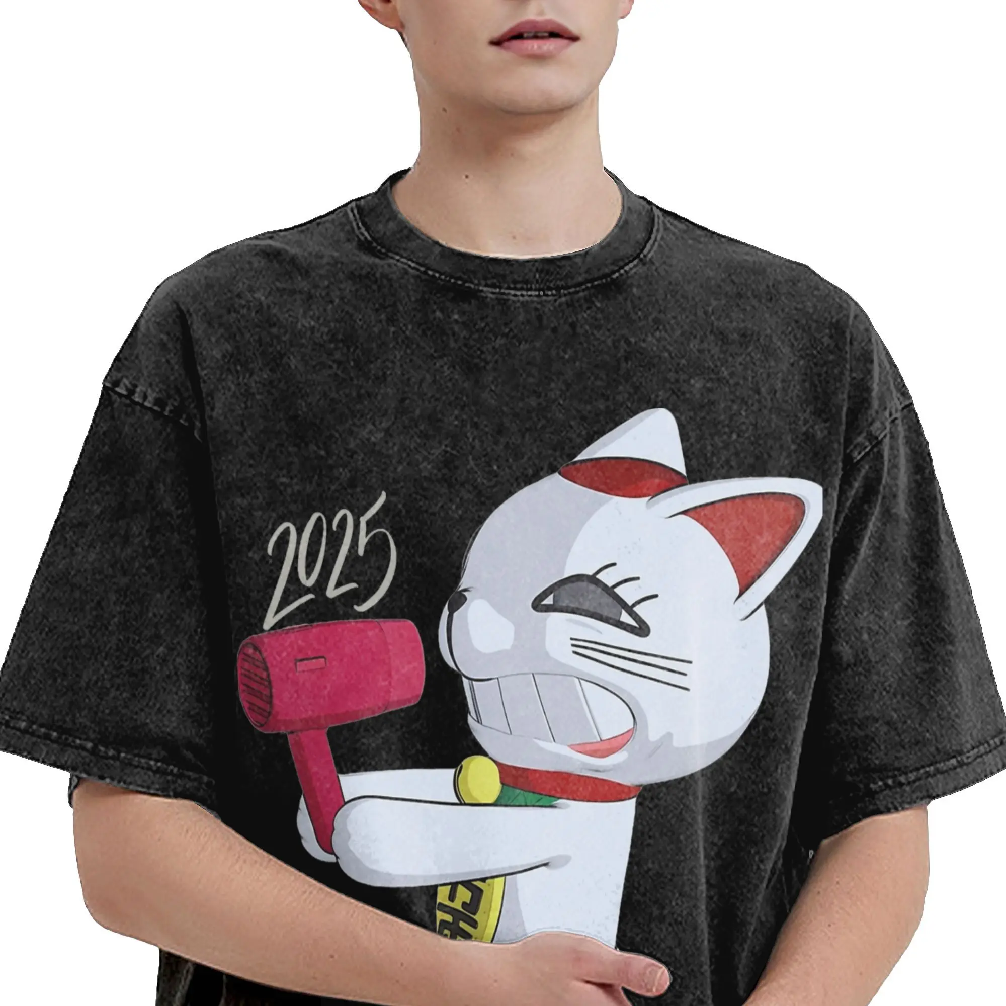 Dandadan Anime Turbo Granny Maneki-Neko 2025 Washed T Shirt Streetwear T-Shirt  Tee Shirt for Men Women Cotton Oversize Printed