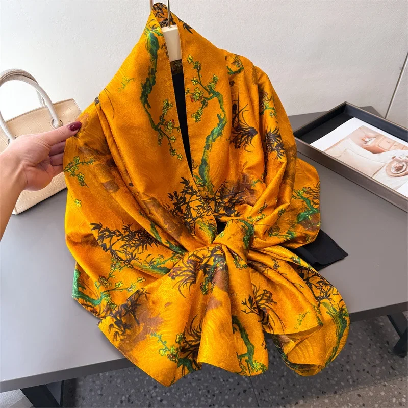 

180*87CM Summer Xiangyun Silk Scarf – Women's Long Shawl, Sunscreen Wrap, Travel Scarves & Hijab
