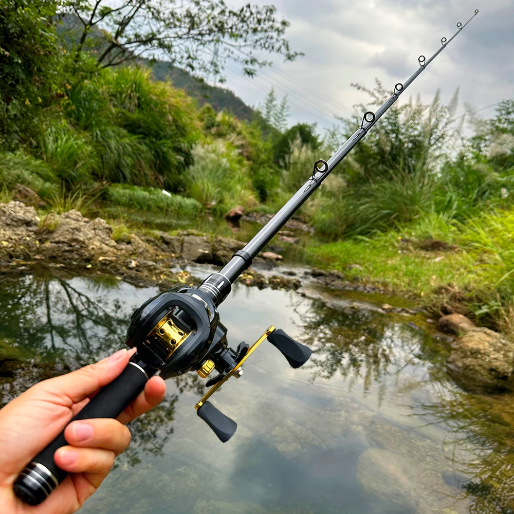 Ghotda Angelruten-Rollen-Kombination, 1,5–2,4 m, Carbon-Gussrute und 7,2:1 Übersetzungsverhältnis, Baitcasting-Rolle, maximale Zugkraft 8 kg, zum Barschangeln – Detail 11