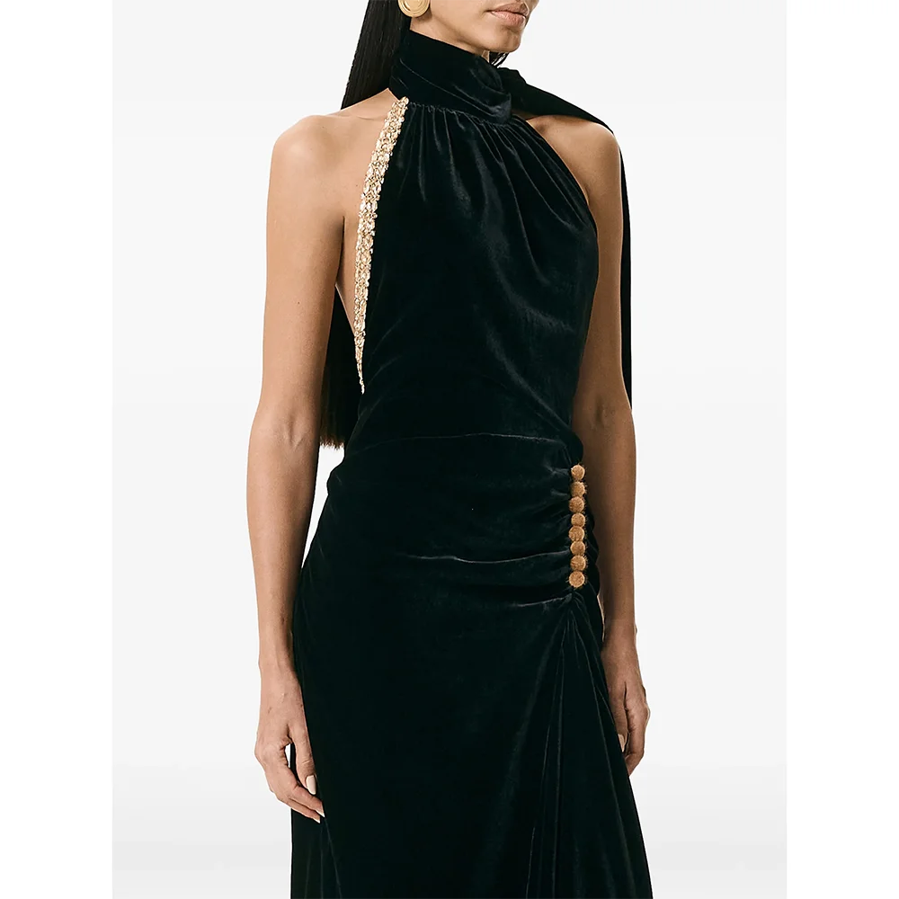 Abiti da sera lunghi personalizzati con colletto alto Abiti da ballo eleganti per occasioni formali Abiti da ballo lunghi fino al pavimento in cristallo 2025