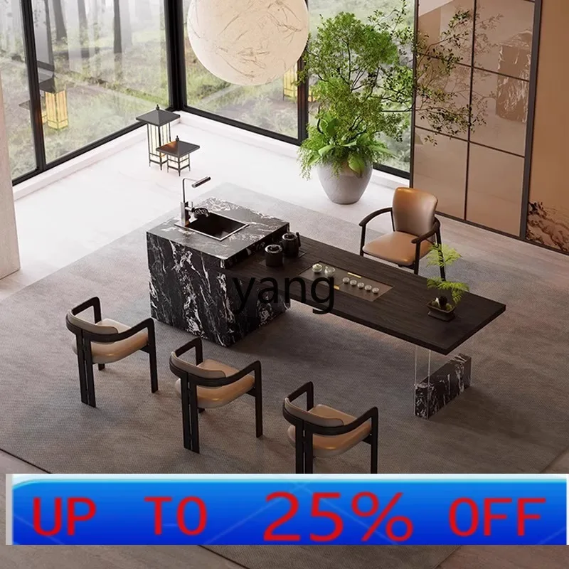 CX light luxury modern solid wood island integrated rock slab tea table home living room new stainless steel