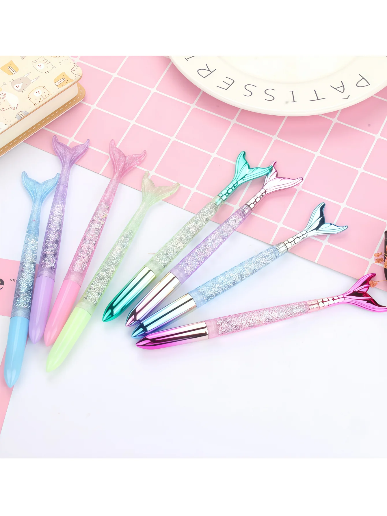 New Style Fresh & Girlish Student Writing Pen, Creative Gradient Fish Gel Pen with Shimmering Pink Texture