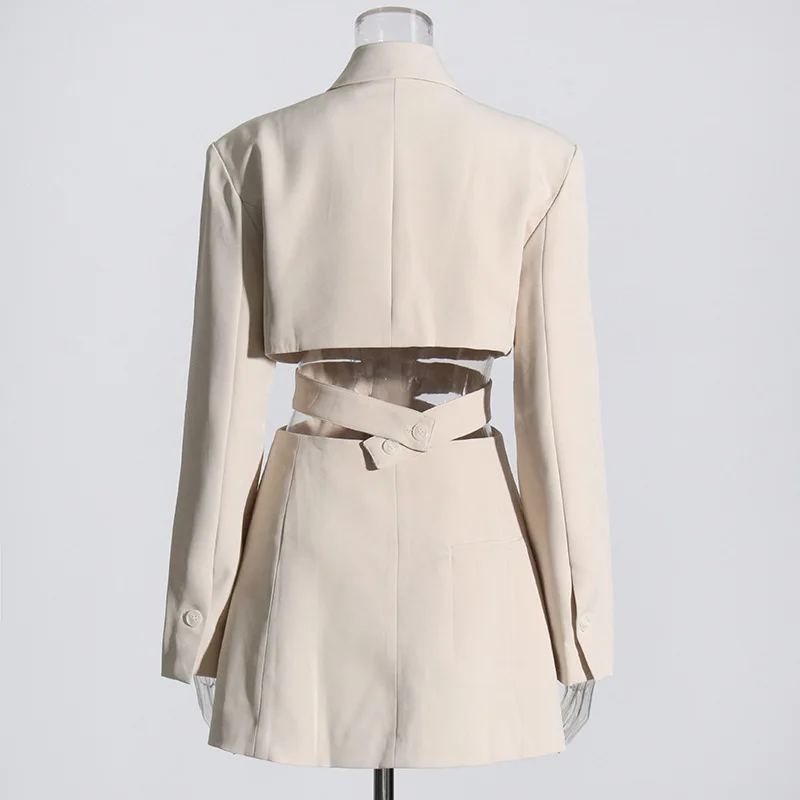 HKSH Women's Blazer Elegant Stylish Hollow Out Expose Waist Design Solid Color Patchwork Long-sleeved Slim Fit Suit-Coat HK28002