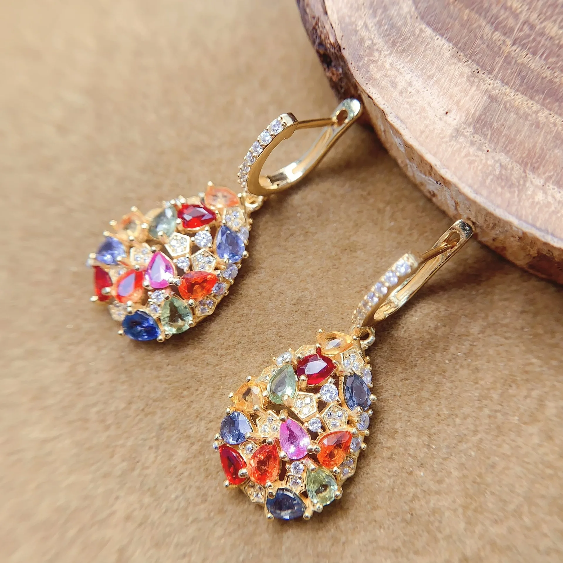 

3*4mm Natural Fancy Sapphire Earrings, S925 Silver Unique Luxury Gemstone, Colorful Jewelry Gift