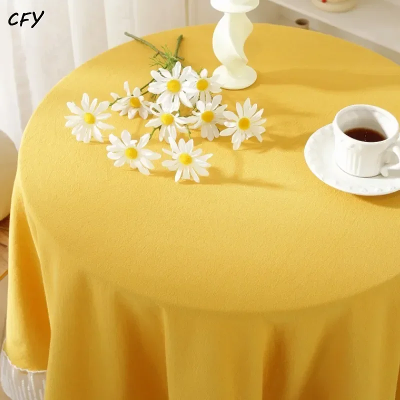 

Cotton Linen Korean Cute Solid Yellow Color Round Tablecloth for Coffee Tables Table Cover Table Linen Round Table Tablecloth