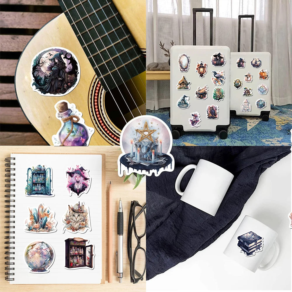 50/100pcs Pack Cartoon Witch Magic Sticker Vinyl Waterproof for Water Bottle Laptop Luggage Guitar Skateboard