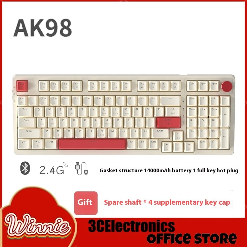 

New Ak98 Mechanical Keyboard Wireless Three-Mode Hot Plug Bluetooth Gasket Wired Customized 98-Key Office Esports Game Keyboard