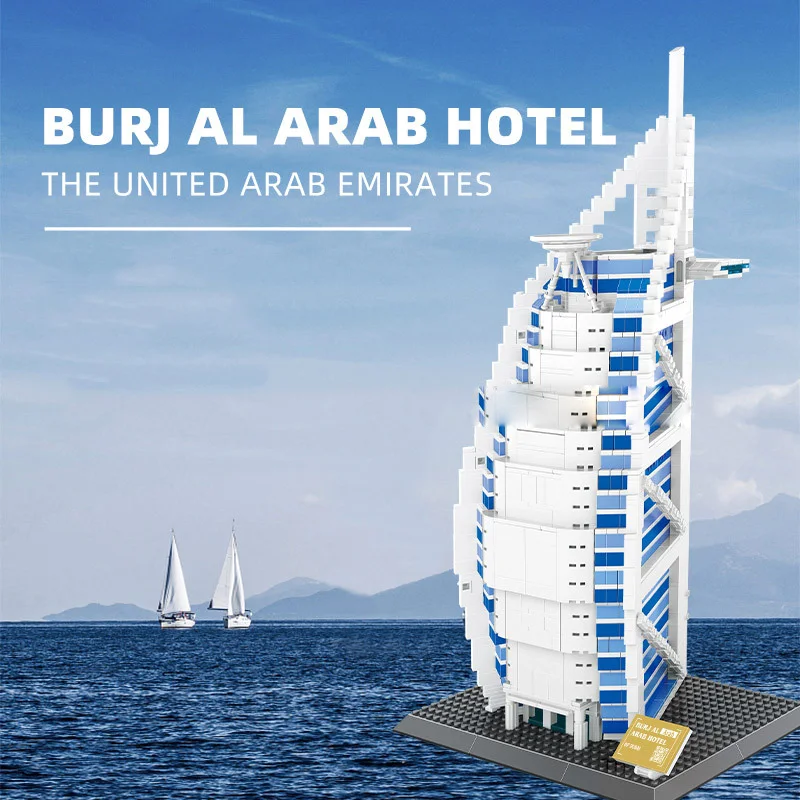 Creative United Arab Emirates Dubai Building Block Burj Al Arab Hotle Model Construction Brick Modern Architecture Toy For Gifts