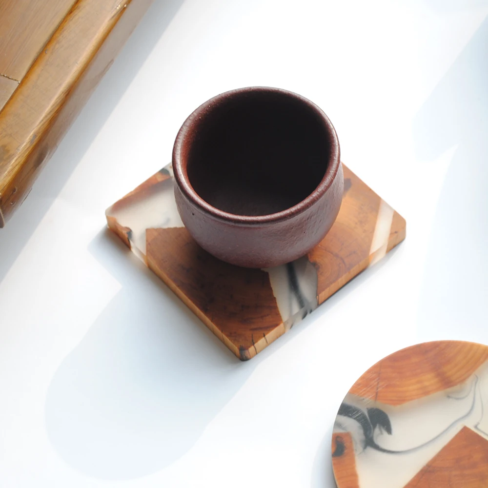 New 1pcs Japanese-style Wooden Tea Coaster Resin Insulation Pad Simple Cup Holder Creative Gasket Tea Ceremony Spare Parts