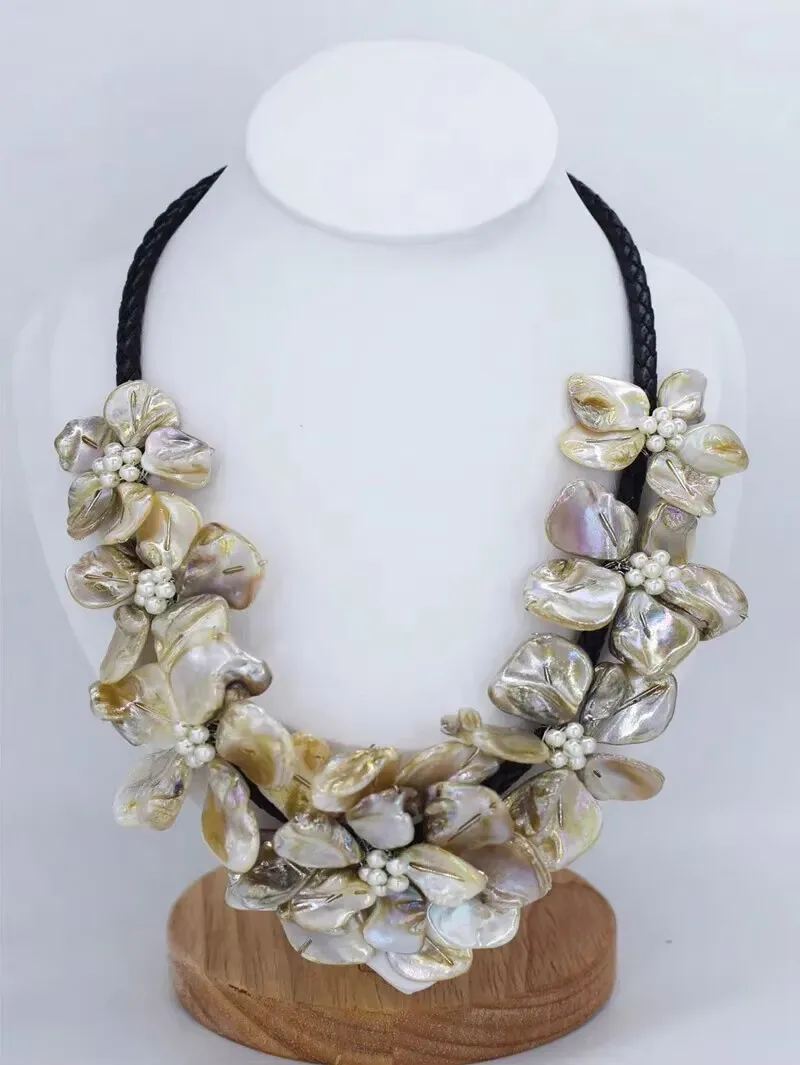 Shell flowers necklace white/black/pink/brown/green/purple handmade necklace 48cm FPPJ Women‘s necklace