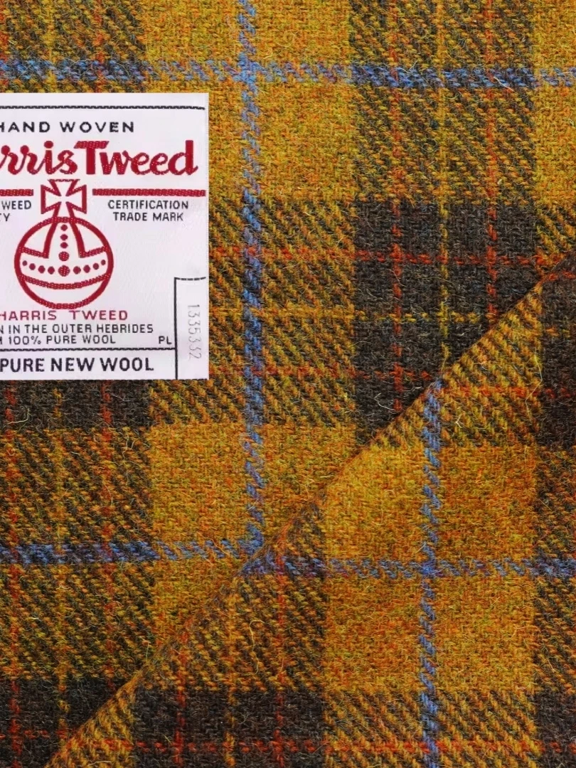 Harris Tweed Harris Coarse Tweed Clothing Coat Bag Car Decoration DIY Yellow Brown Checkered Woolen Material Autumn Winter Sp...