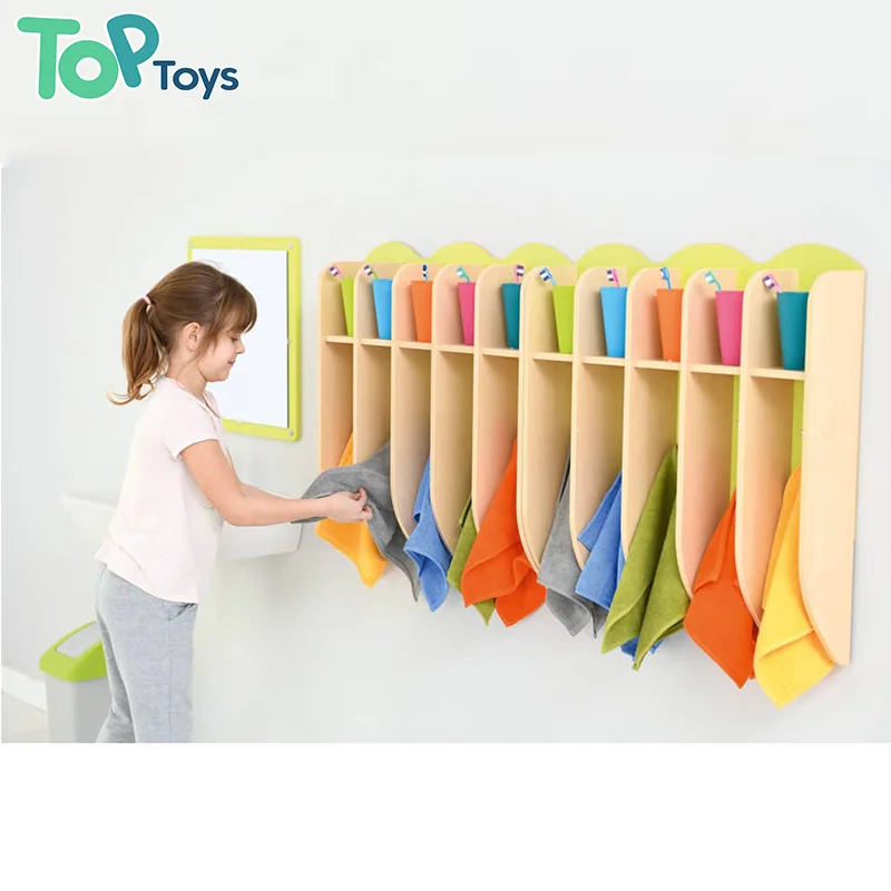 

Montessori Nursery Daycare Wooden Cabinet Organizer Preschool Early Education Childcare Towel Rack Locker Shelf for Living Room