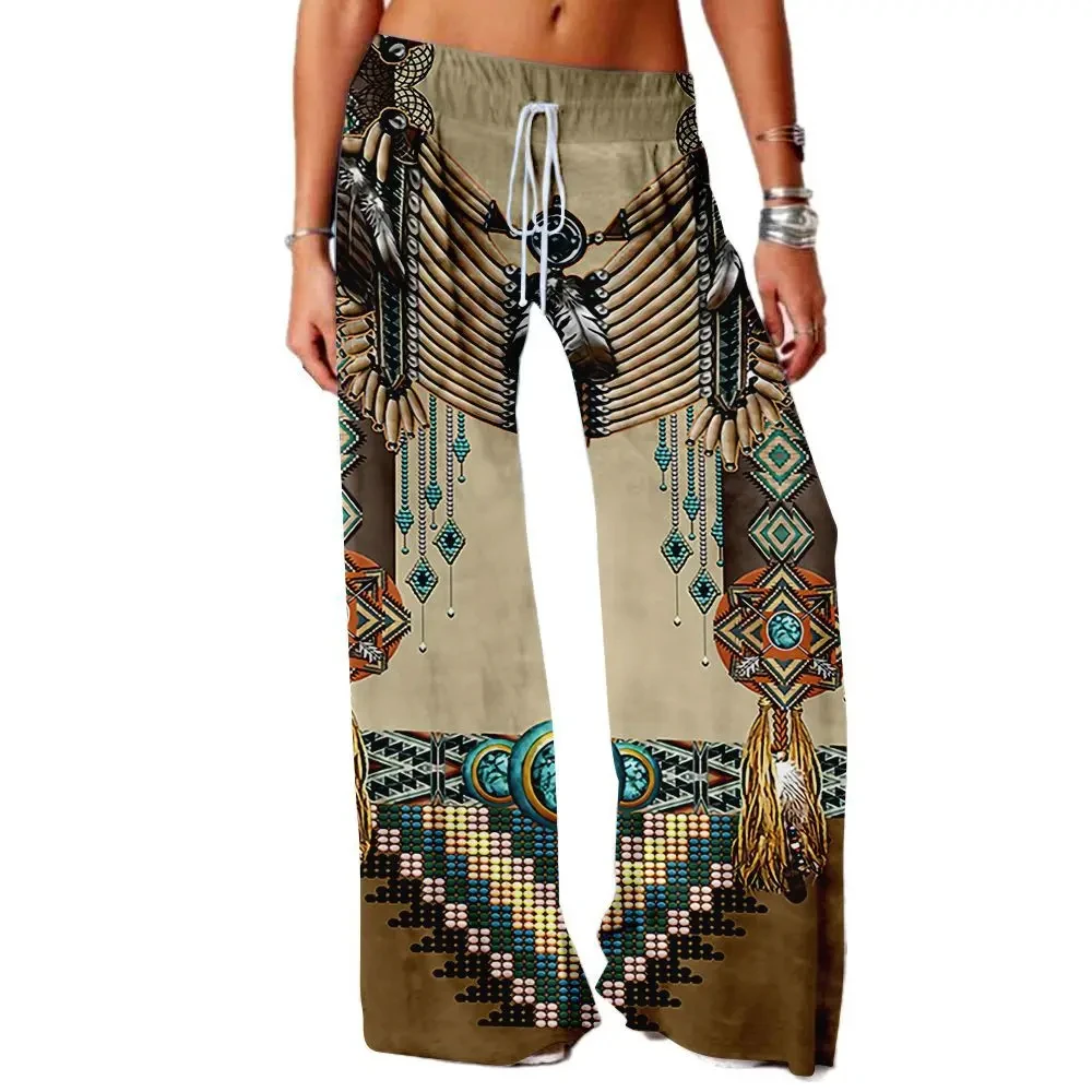 Medieval vintage tribal Indian floral pattern women\'s loose slacks wide leg large size yoga pants