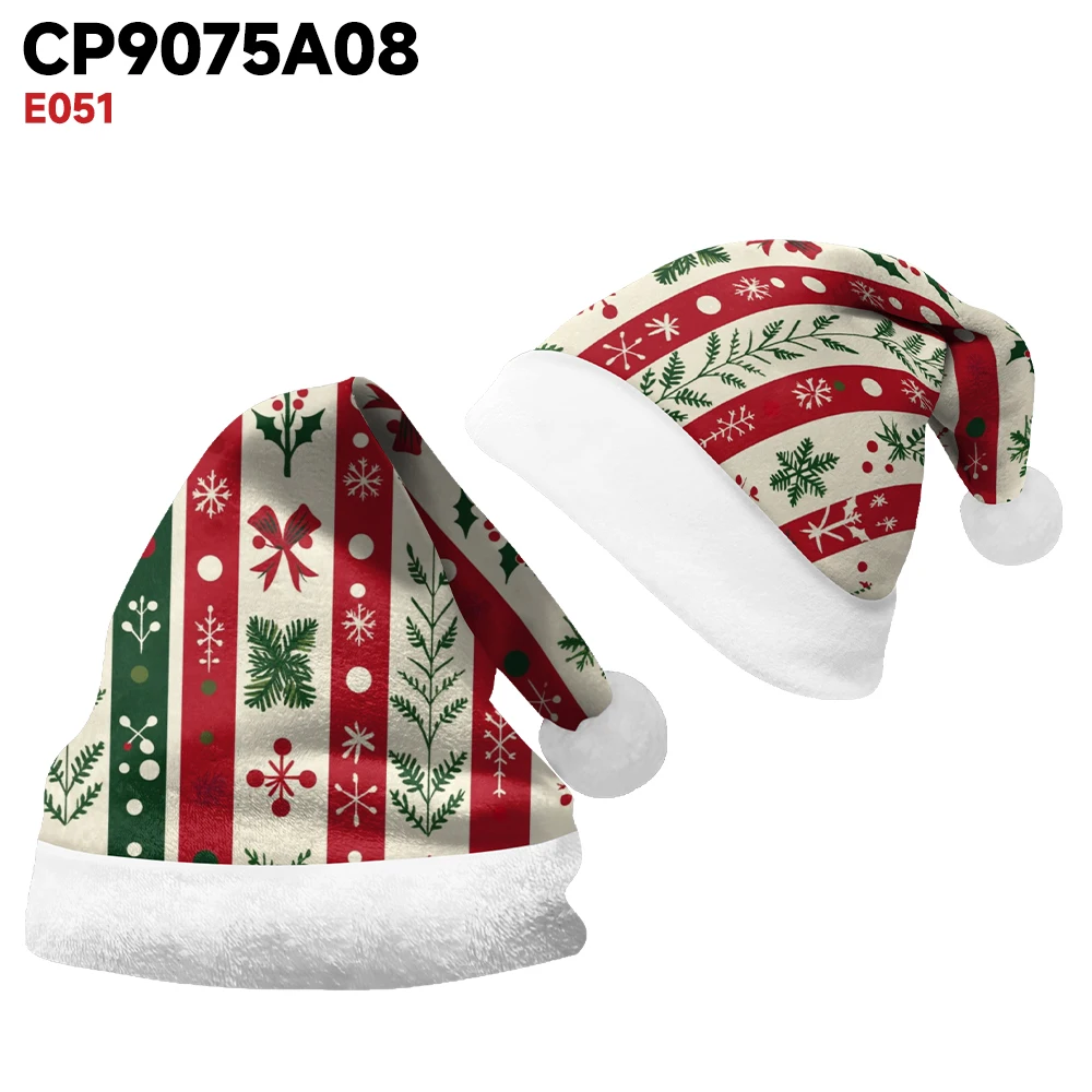 Christmas hat with vertical stripes, bow print, high-quality daily casual trend, warm and comfortable