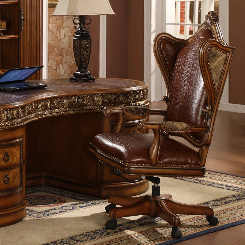 

European solid wood leather, desk chair, American office chair