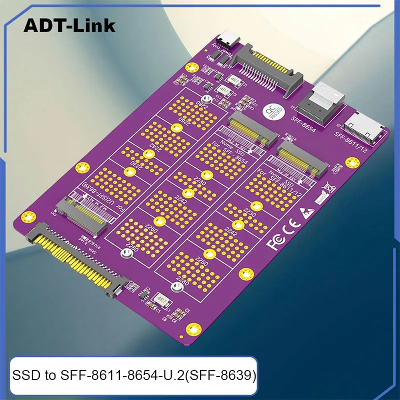 

ADT-Link SSD 3-в-1 — SFF-8611-8654-U.2 (SFF-8639) Карта адаптера NVME–8639 NGFF(M.2) Key M Adaptador Аксессуары для игровых ПК