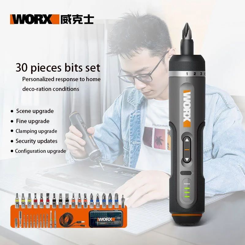 Worx Electrical Screwdriver Set WX242/241/240 Smart Cordless Electric Screwdrivers USB Rechargeable Handle 30 Bit Set Drill Tool