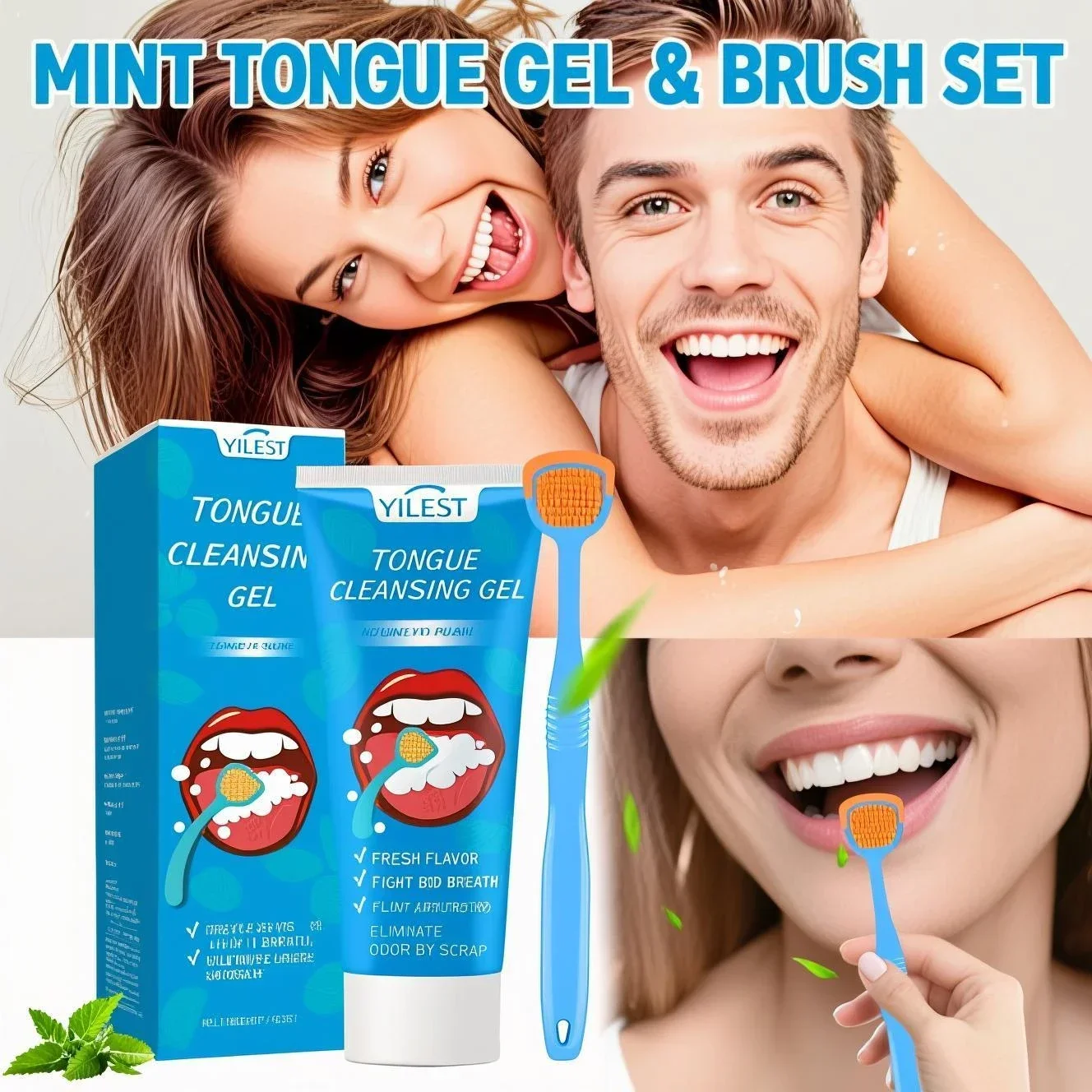 

Tongue Cleaning Gel & Scraper Set 100g - Mint Fresh Breath Care, Remove Coating Odor, Oral Hygiene Kit with Natural Ingredients