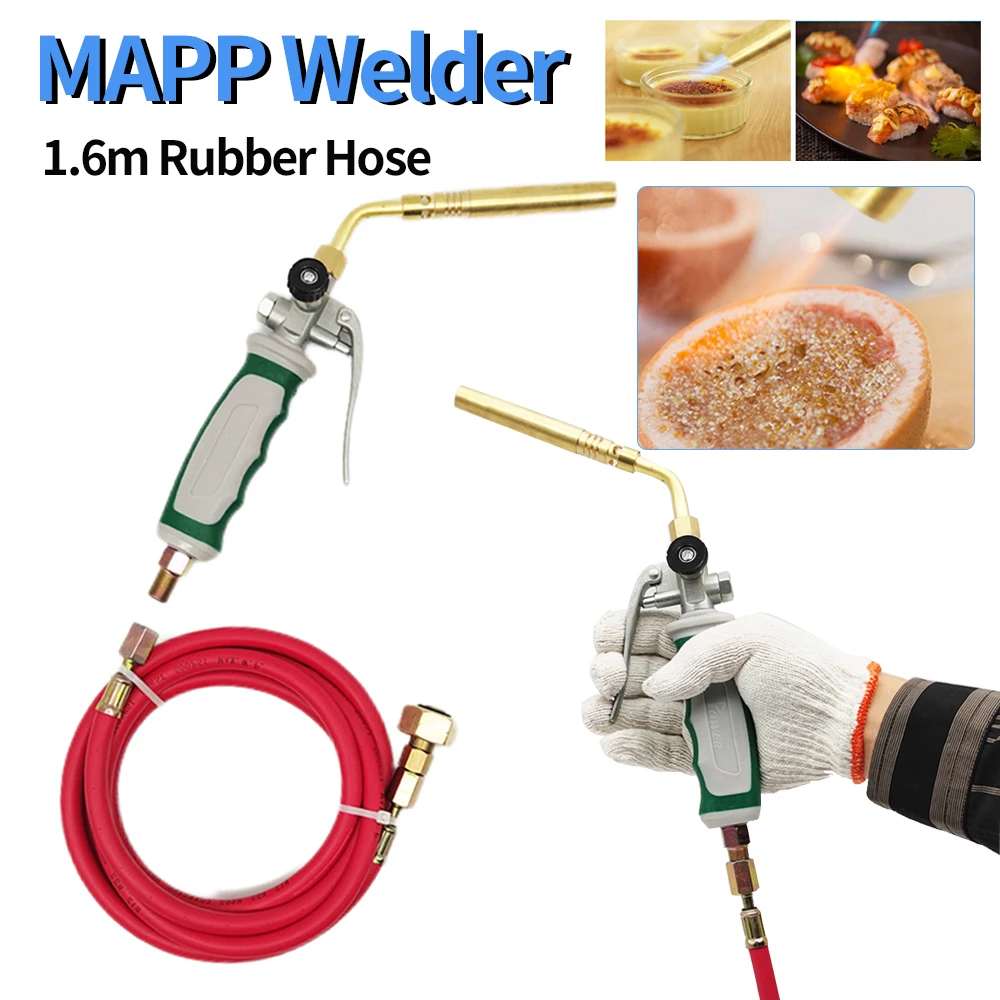 

Germany Style Liquefied Gas Welding Gun Double Switch Portable MAPP Flamethrower Spiral Flame with 1.6m Rubber Hose for Barbecue