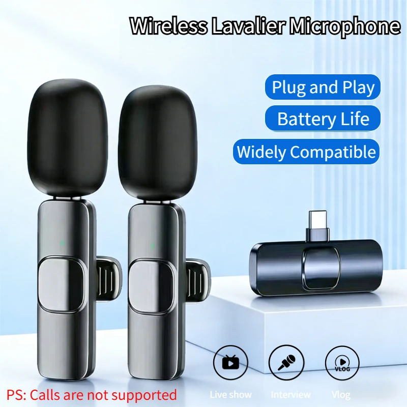 Wireless Lavalier Microphone For Type-C Smartphones mini Mic for  Android Live Streaming Interviews Portable Handheld Mic