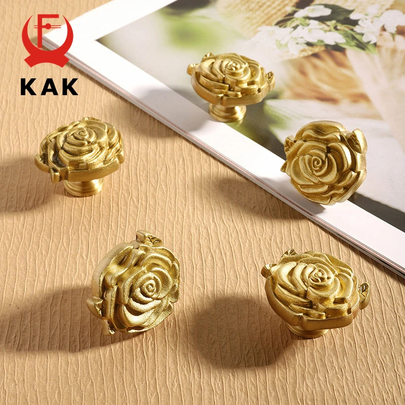 

KAK Brass Gold Cabinet Knobs and Handles Vintage Rose Drawer Knobs Kitchen Cupboard Door Pulls Furniture Handle Door Hardware