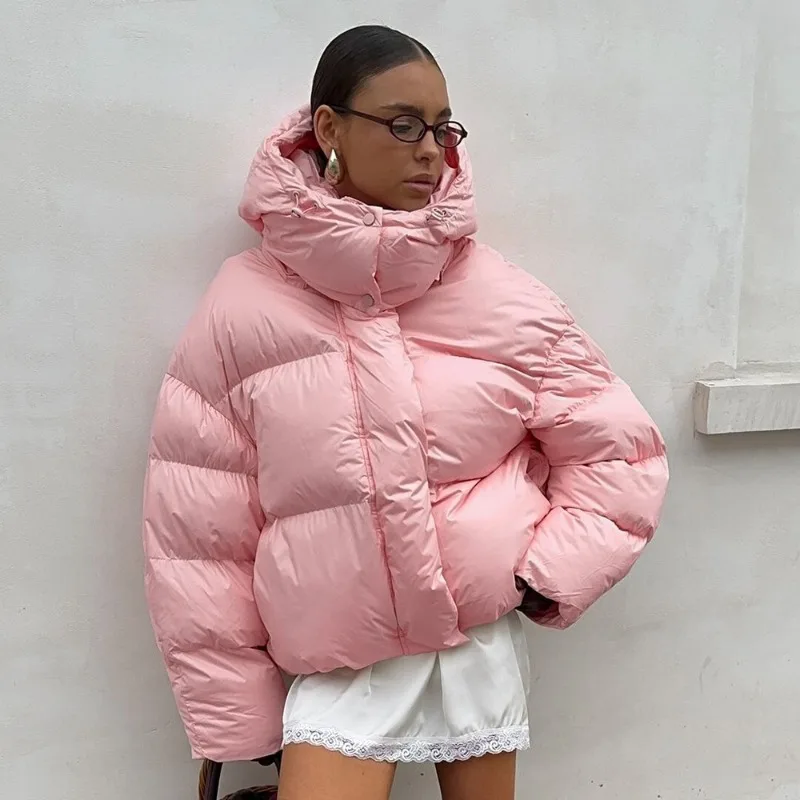 Pink Hooded Casual and Versatile Cotton-padded Jacket, A New Winter Fashion Thickened Bread Coat and Warm Cotton-padded Jacket.