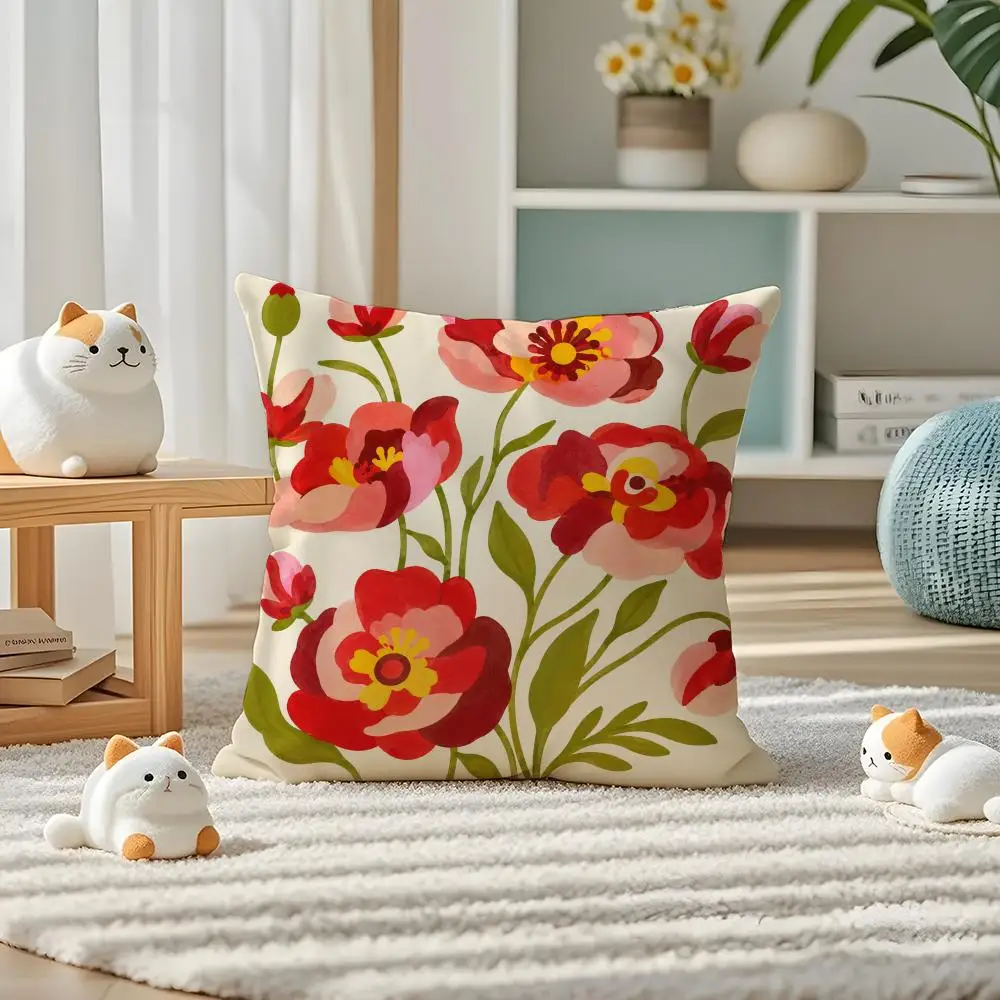 Wild Charm Flower Collection Cushion Cover Pillow Case Plush Fabric Soft Double Sided Print Home Sofa High Quality Cushion