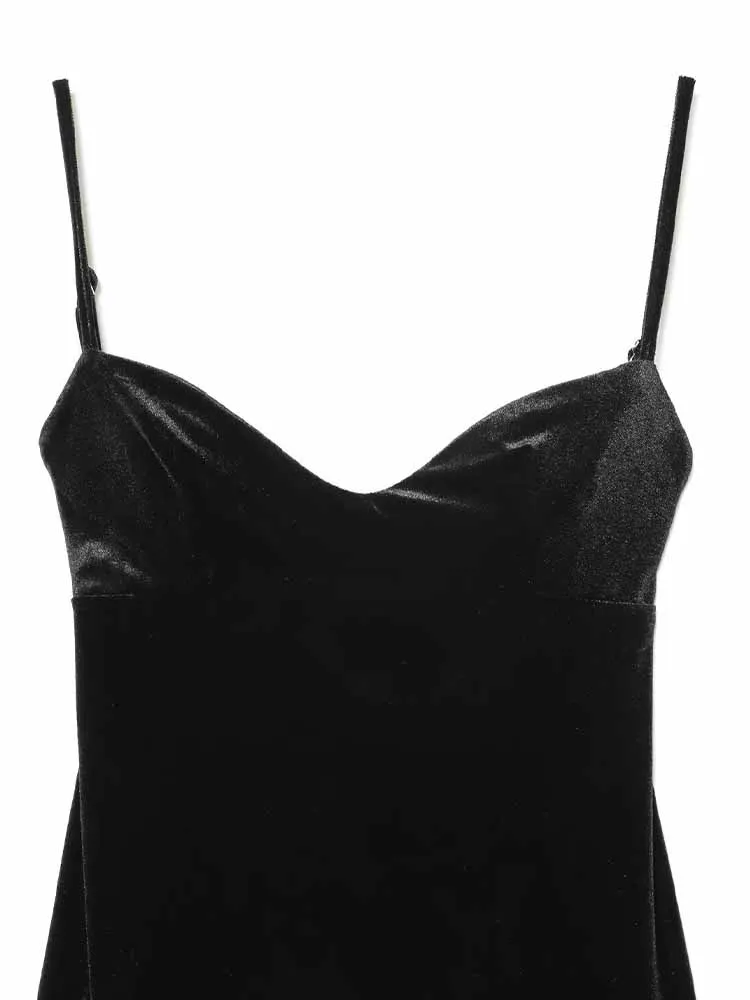 النمط الأوروبي والأمريكي الخريف والشتاء موضة جديدة عصرية بسيطة مثير المرأة الحمالة المخملية فستان ميدي