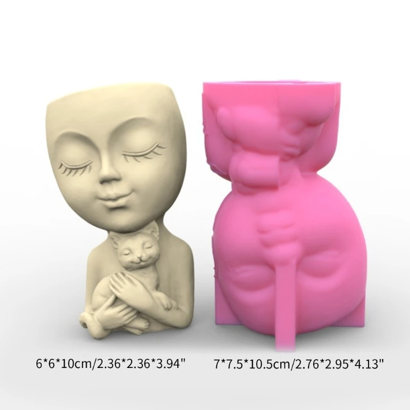 Cat Girl Gypsum Flower Pot Silicone Resin Mold Epoxy Resin Casting Mold Succulent Vase Cement Mold Holder Mold Dropship