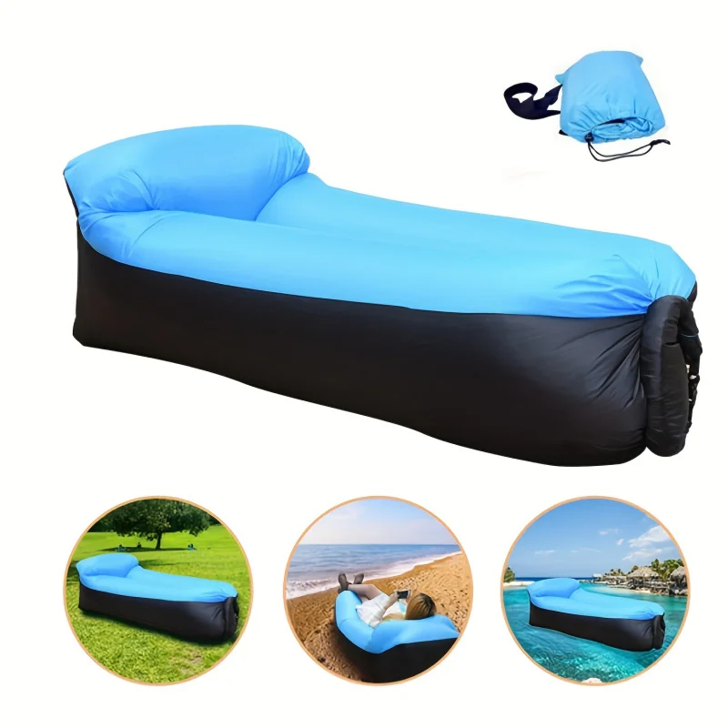 Air MattressFoldable Sleeping Bag，Outdoor Inflatable Sofa With Pillow Portable Camping Beach Recliner，Durable Rectangular Design