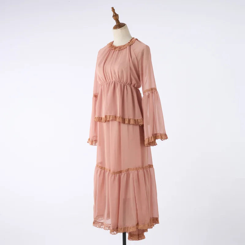 Marguerite à motifs Long Dr avec décorations en dentelle T-shirt couleurs disponibles Street Sle Polyester Long Sve Maxi...