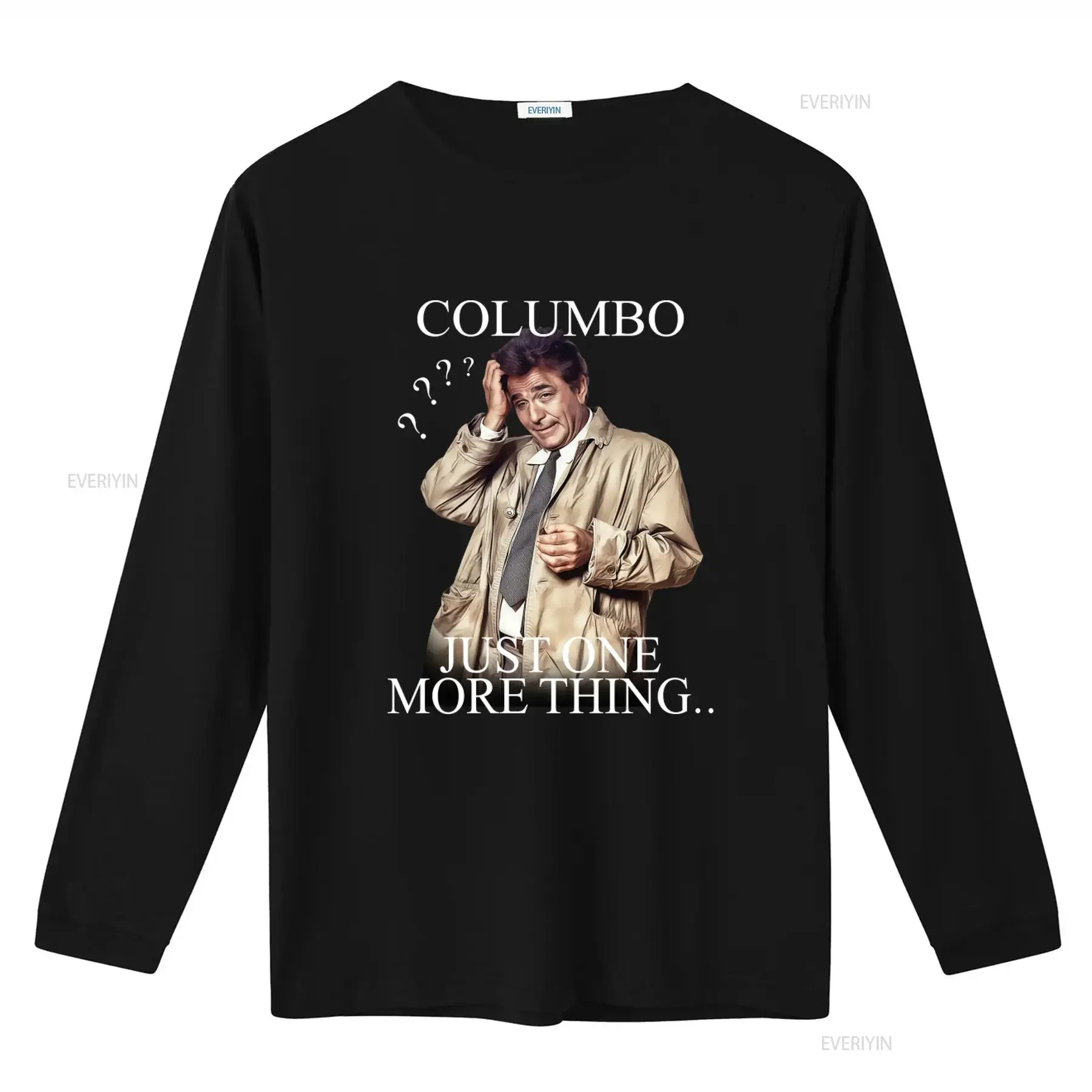 Retro TV Show Columbo Black Cotton Mens Detective T Shirt Just One More Thing Design vintage Washed fashion homme Versatile