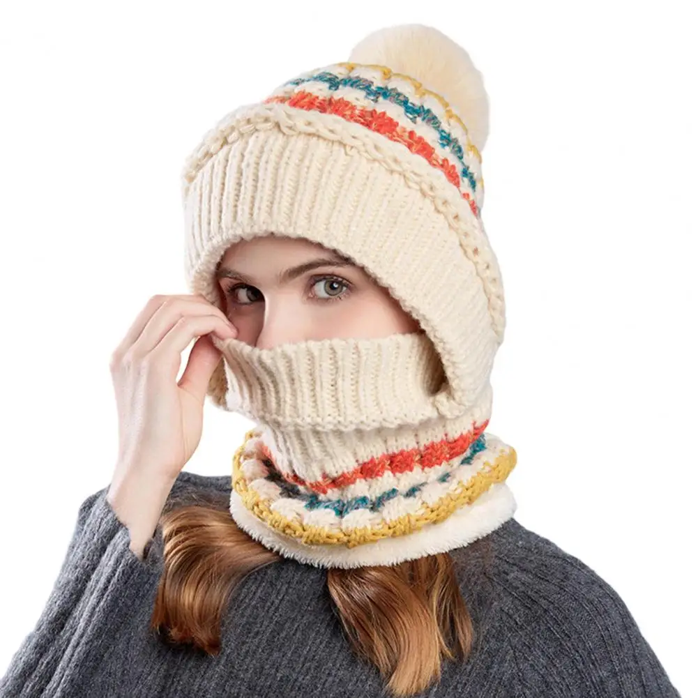 Knit Balaclava Scarf Warm Neck Scarf Hat Women’s Winter Ski Hat with Long Scarf Full Face Guard Thermal Fleece Headgear