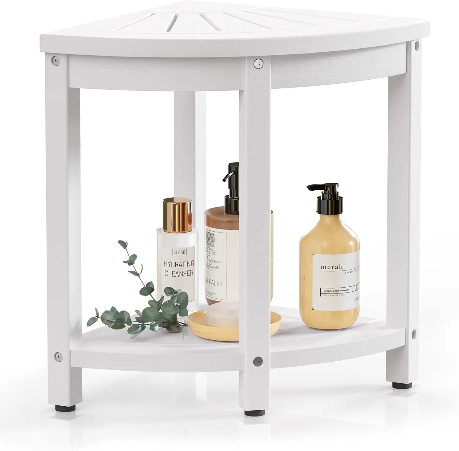 

Водонепроницаемая скамья для душа с полкой для хранения, регулируемыми нескользящими ножками, белая скамья из полимерной древесины для ванной